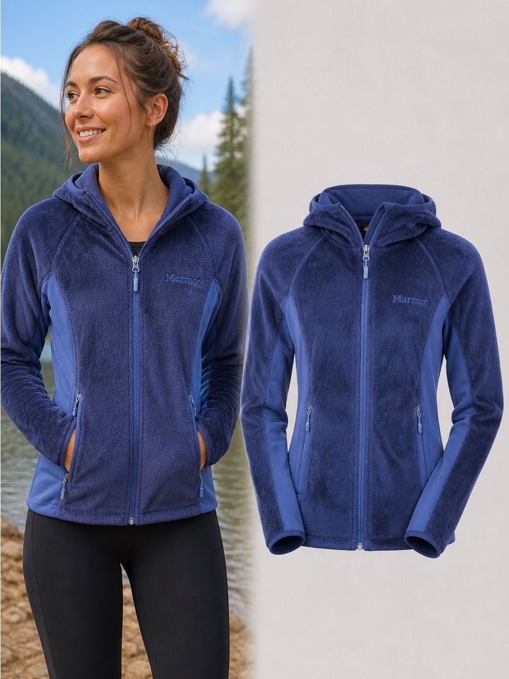 Marmot | Blue Fleece Hoodie Jacket Full Zip Soft Shell Hybrid | Women’s Small